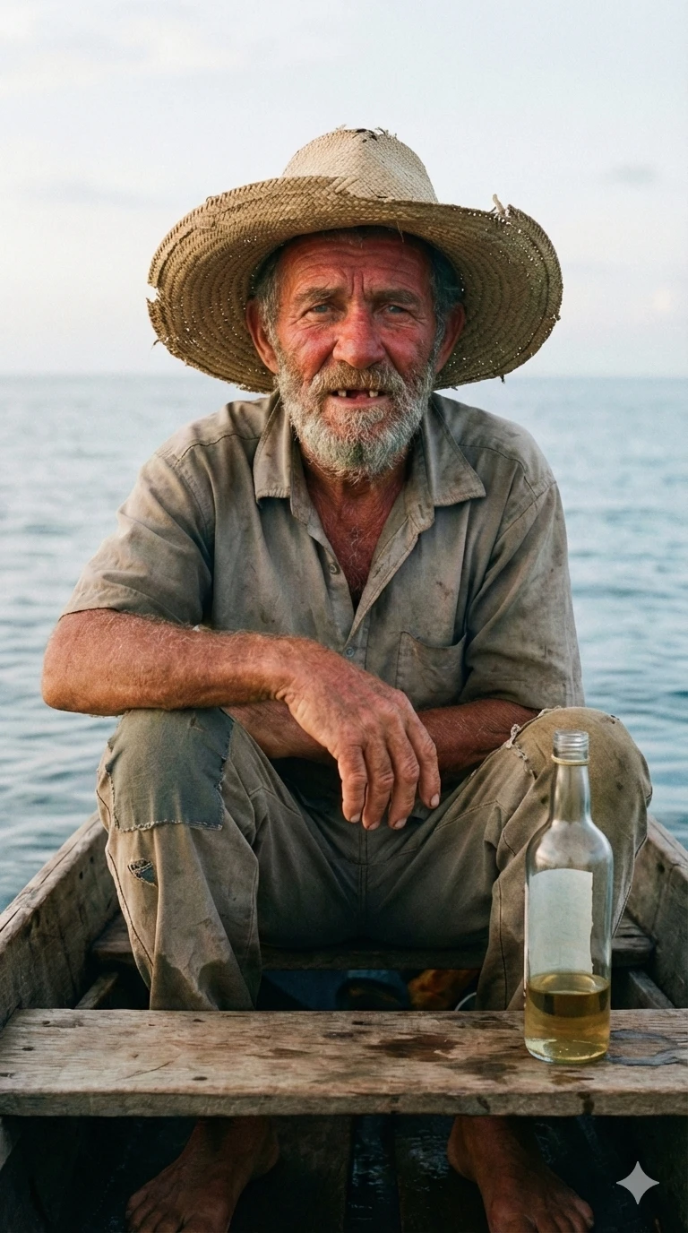 Pescador sentado no barco